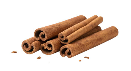 Pile of cinnamon sticks isolated on transparent background