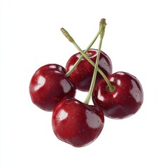 Fresh Red Cherries with Stems Isolated on White Background for Healthy Food and Nutrition Concepts