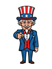 Uncle Sam Pointing Cartoon Illustration in Patriotic Vector Style
