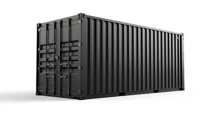 Black Industrial Shipping Container Perspective View from Rear Side Isolated on White