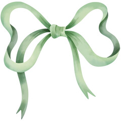 Hand-drawn watercolor illustration of a green bow.