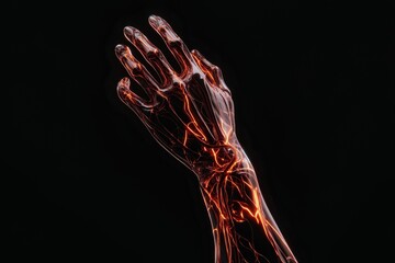 Blood vessels in a hand showing clear detail on a black background