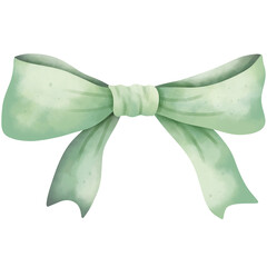 Hand-drawn watercolor illustration of a green bow.