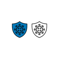 Two shield icons representing virus protection one colored and one outline
