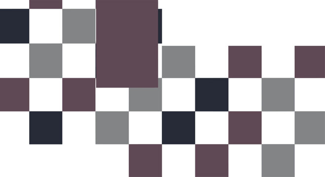 An abstract background design featuring a scattered pattern of checkered squares in various shades of grey purple and white.