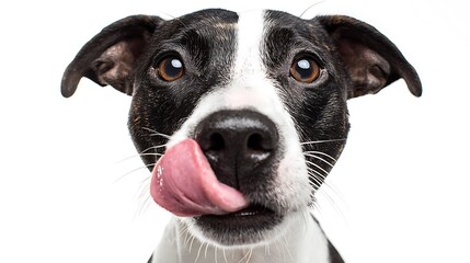 A dog making a funny derpy face isolated on the white background 