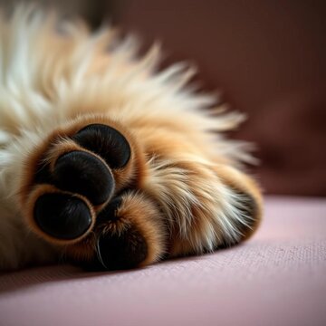 A fluffy cat's velvety black paws rest gently on a soft surface,  pet,  domestic