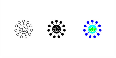 Network Collaboration Line Icon set with Central Symbol  Minimal line icon illustrating network collaboration and connected nodes around a central symbol. Suitable for teamwork, communication, 