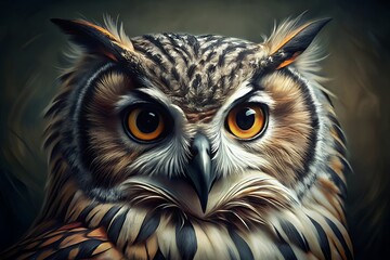 Majestic owl with striking orange eyes and intricate feather patterns