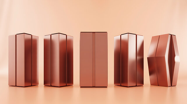 Premium Metallic Rose Gold Geometric Storage Boxes with Modern Minimalist Design on Peach Background