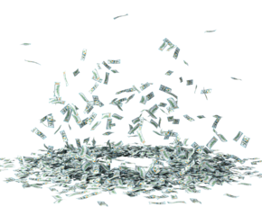Dollar notes falling 3D ISOLATED BACKGROUND