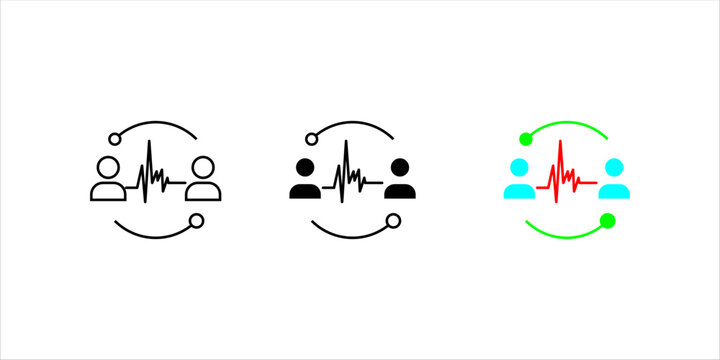 Communication and Relationship Pulse Line Icon set.Minimal line icon representing communication, interaction, and relationship connection with pulse signal. Ideal for customer service, teamwork, 