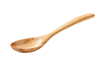 Wooden spoon placed on a plain background showing its natural design and craftsmanship without any additional objects around it