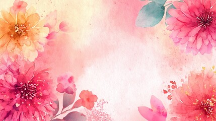 Elegant pink background with flowers, warm and pastel colors minimal