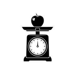 Kitchen Scale with Apple Stencil silhouette vector Icon