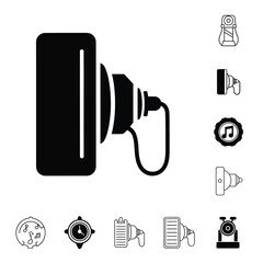 Professional microphone and digital audio broadcasting icons set in solid black style