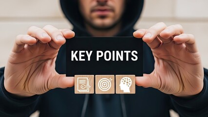 Man in hoodie presenting key points on smartphone screen effectively