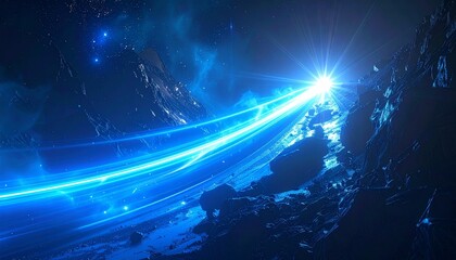 Blue ray light moving, light flare - 3d rendering