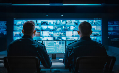 Addetti alla sorveglianza controlla i monitor, concetto di sicurezza