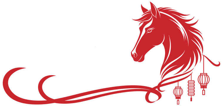 Red horse vector illustration with chinese lantern