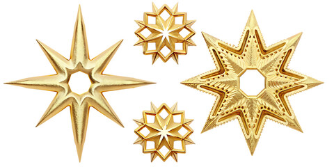 Obraz premium Golden Shuriken Stars on White Background isolated on a transparent background throwing stars ninja stars