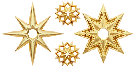 Golden Shuriken Stars on White Background isolated on a transparent background throwing stars ninja stars