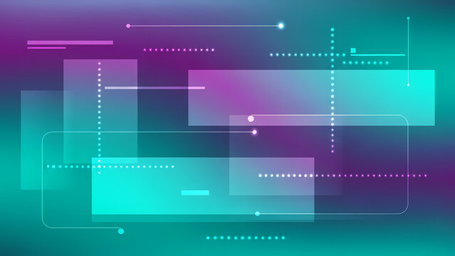 A vibrant digital illustration with geometric shapes and lines in purple and teal hues - Powered by Adobe