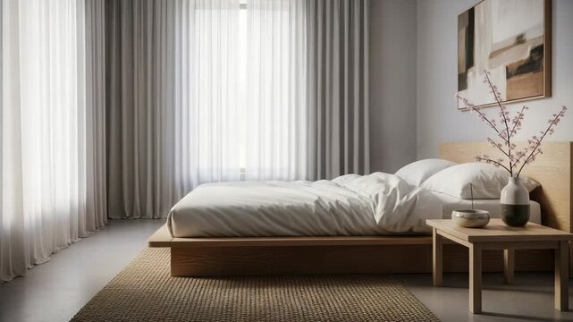 Modern Minimalist Bedroom with Large Windows and Natural Lighting