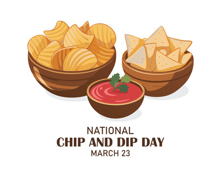 National Chip and Dip Day Vector Illustration. Suitable for Greeting card, poster and banner. recognizes and celebrates the beloved combination of chips and dips, a popular and versatile snack enjoyed