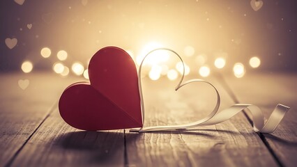 Intertwined hearts in warm glow