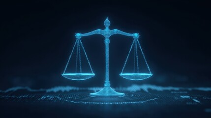 3D Digital Scale of Justice with Financial Data Visualization Representing Fairness, Balance, and Analytics in Modern Data Processing Systems