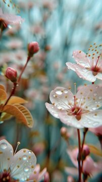 Morgentau auf frischen Bl&uuml;ten, sanfte Kamerafahrt