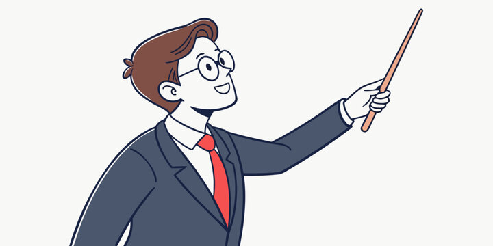 Businessman or teacher pointing with stick vector illustration