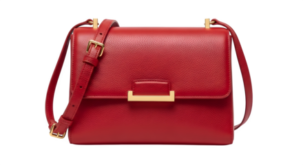 Red leather shoulder bag isolated on transparent background