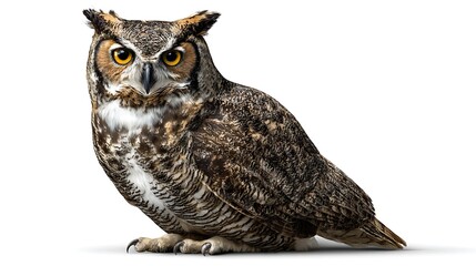 great horned owl isolated on the white background 