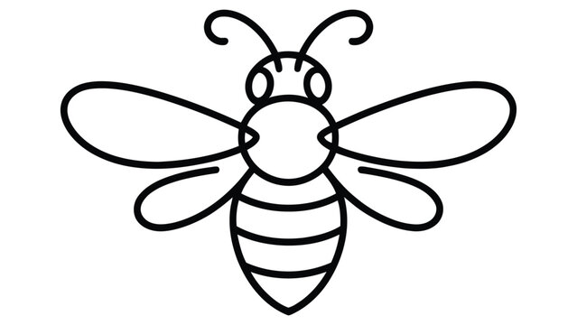 Cute bee outline illustration in simple hand drawn doodle style isolated on white background for kids coloring book icon or logo design