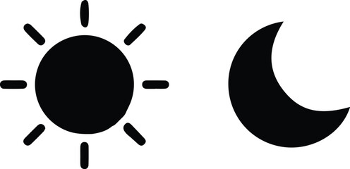 black sun moon icon set vector day night sign symbol illustration 