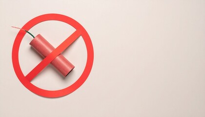 Obraz premium Böller Verbot Symbol mit durchgestrichenem Feuerwerkskörper, Knallverbot an Silvester, ruhiger Jahreswechsel Konzept 
