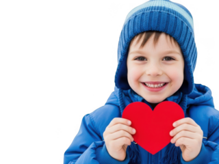 Child holding red heart isolated on transparent background