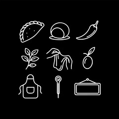 A comprehensive collection of cooking, food, and kitchen-related line art icons