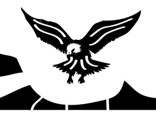 Symmetric eagle emblem with stylized wings spread wide abstract raptor silhouette design for logo or graphic branding majestic bird of prey front view illustration modern tribal style avian art