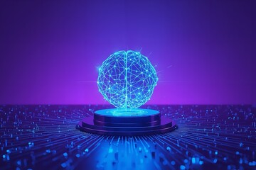 A futuristic digital globe with a network of lines and nodes on a purple background