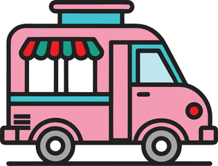 Cute cartoon ice cream truck with colorful popsicles and treats vector art