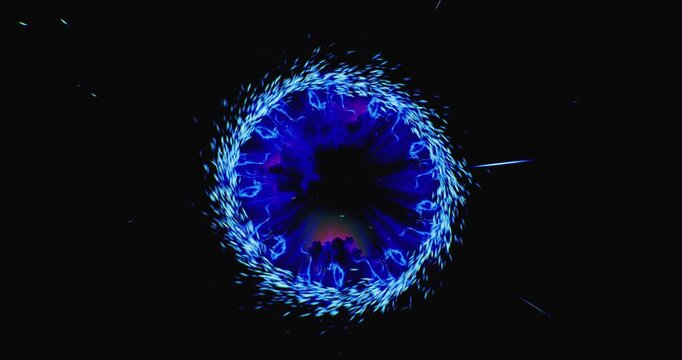 Blue swirling portal to another dimension on black background
