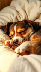 Obraz premium A peaceful canine slumbers, paws tucked, breathing softly in a cozy bed, calm, peaceful