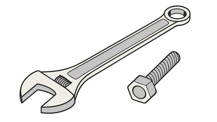 An isolated metal adjustable wrench and steel nut tool equipment for repair work on a white background