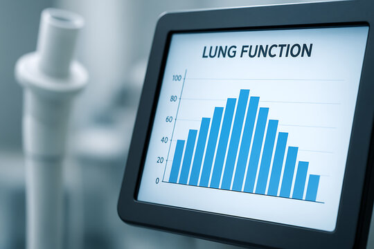 Digital lung function test interface featuring pulmonary health bar graph for medical data analytics and respiratory therapy business concepts - Powered by Adobe