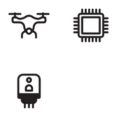 Minimalist Vector Illustration of Drone, Microchip, and Biometric Identity for Innovation