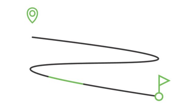 Green map pins gps navigation location points animation, Glowing Location line map tracking destination icon and white background