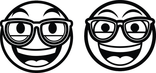 Obraz premium Two black and white cartoon faces wearing glasses eyewear